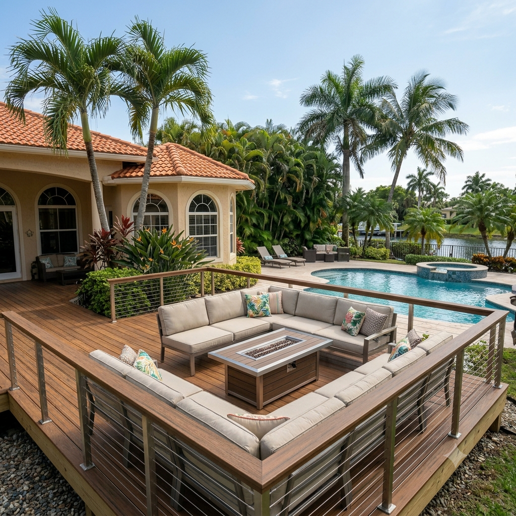 Composite deck installation in a Miami backyard