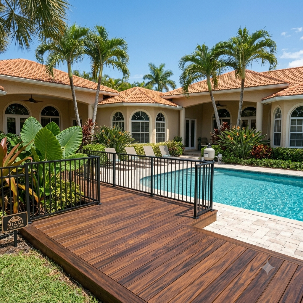 Custom pool deck built by Miami Deck Builders
